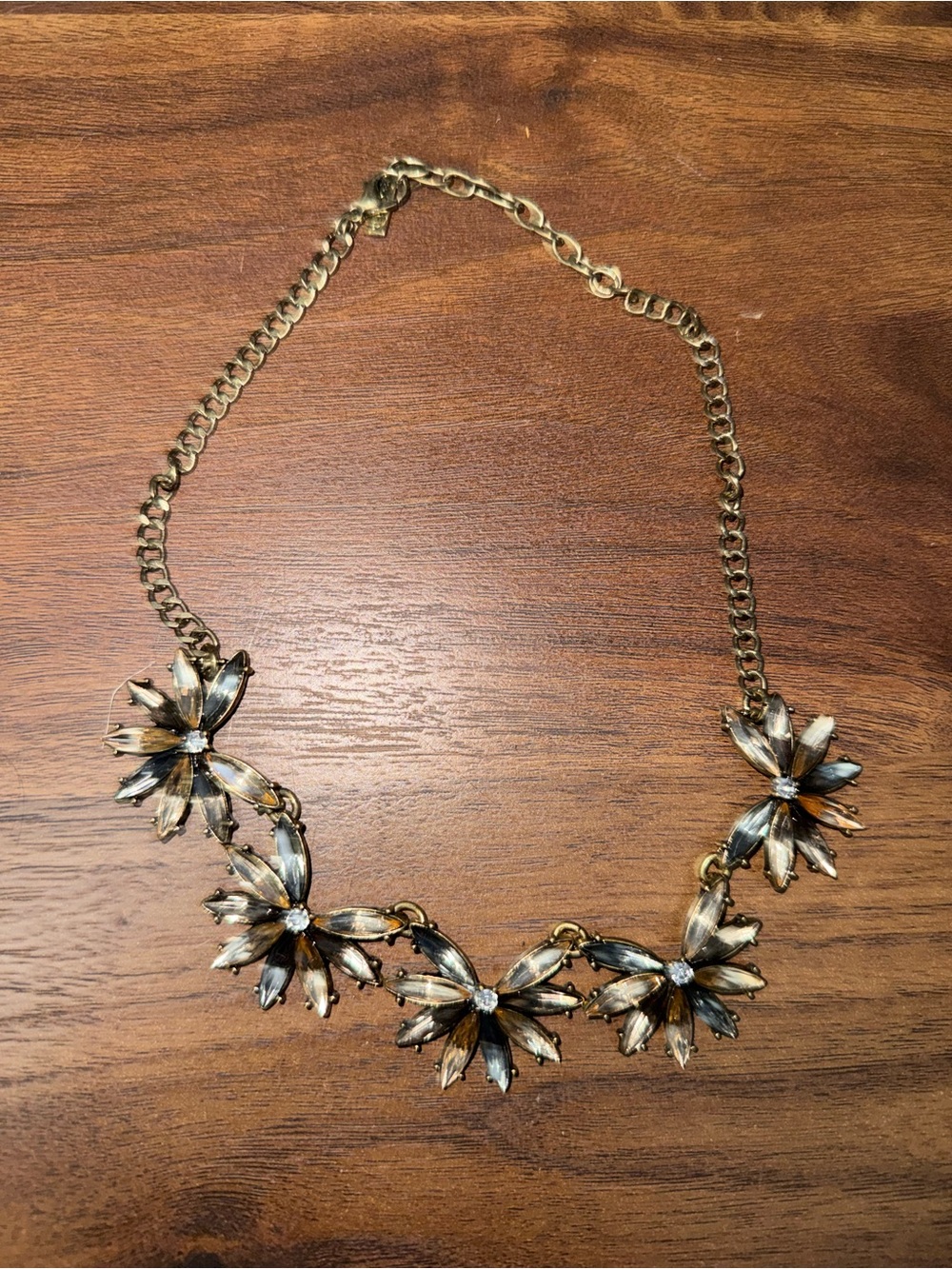 Gold-Tone Floral Crystal Necklace with Champagne and Smoke Petals